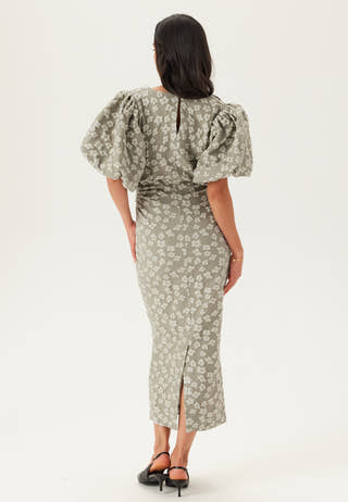 Puff Sleeve Jacquard Midi Dress