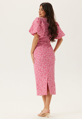 Puff Sleeve Jacquard Midi Dress