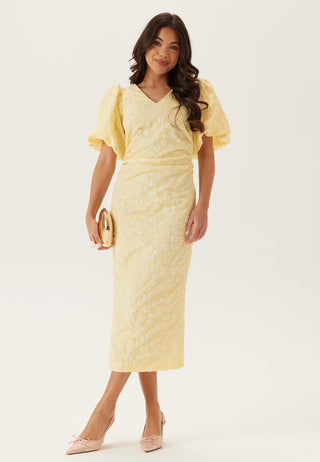 Puff Sleeve Jacquard Midi Dress