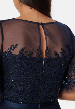 Embroidered Mesh Midi Dress