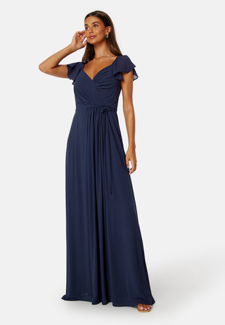 Butterfly Sleeve Draped Chiffon Gown