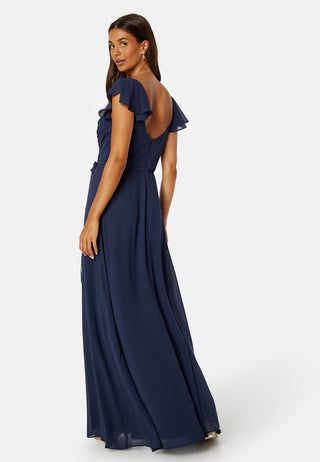 Butterfly Sleeve Draped Chiffon Gown