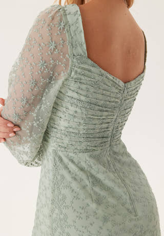 Ruched L/S Midi Dress