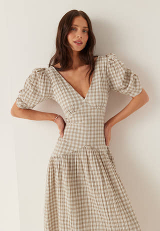 Ruched Puff Sleeve Ankle Dress