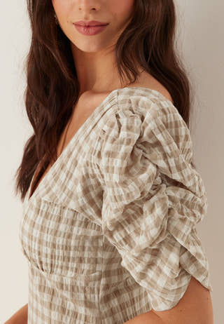 Ruched Puff Sleeve Ankle Dress