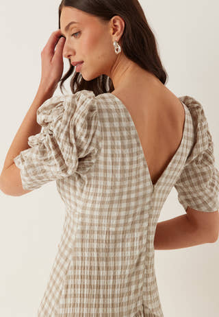 Ruched Puff Sleeve Ankle Dress