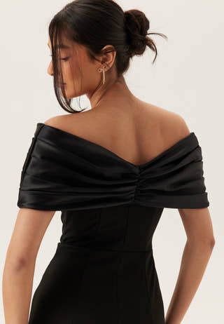 Satin Bow Off Shoulder Gown