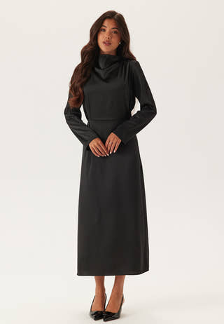 Satin Cowl Neck Midi Dress