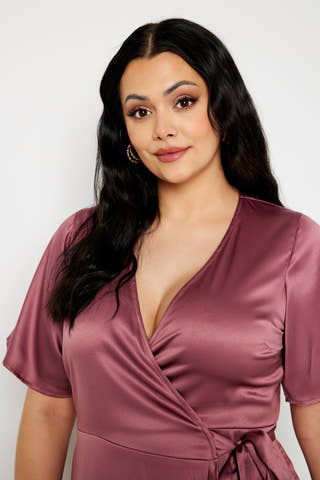 Frill Wrap Satin Midi Dress