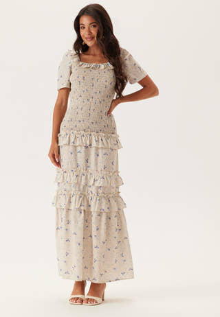 Short Sleeve Frill Maxi Dress
