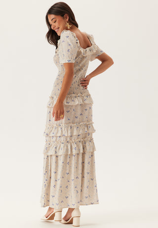 Short Sleeve Frill Maxi Dress