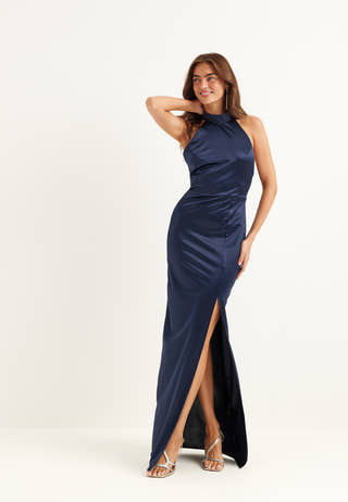 Stretch Satin Halterneck Gown