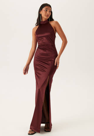 Stretch Satin Halterneck Gown