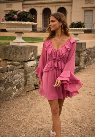 Trumpet Sleeve Frill Short Dress