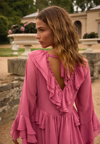 Trumpet Sleeve Frill Short Dress