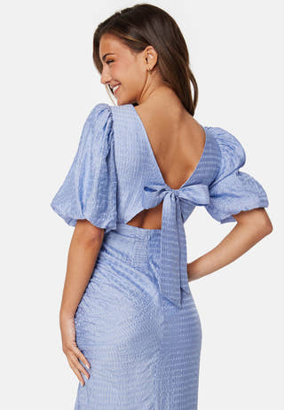 Balloon Sleeve Bow Midi Dress