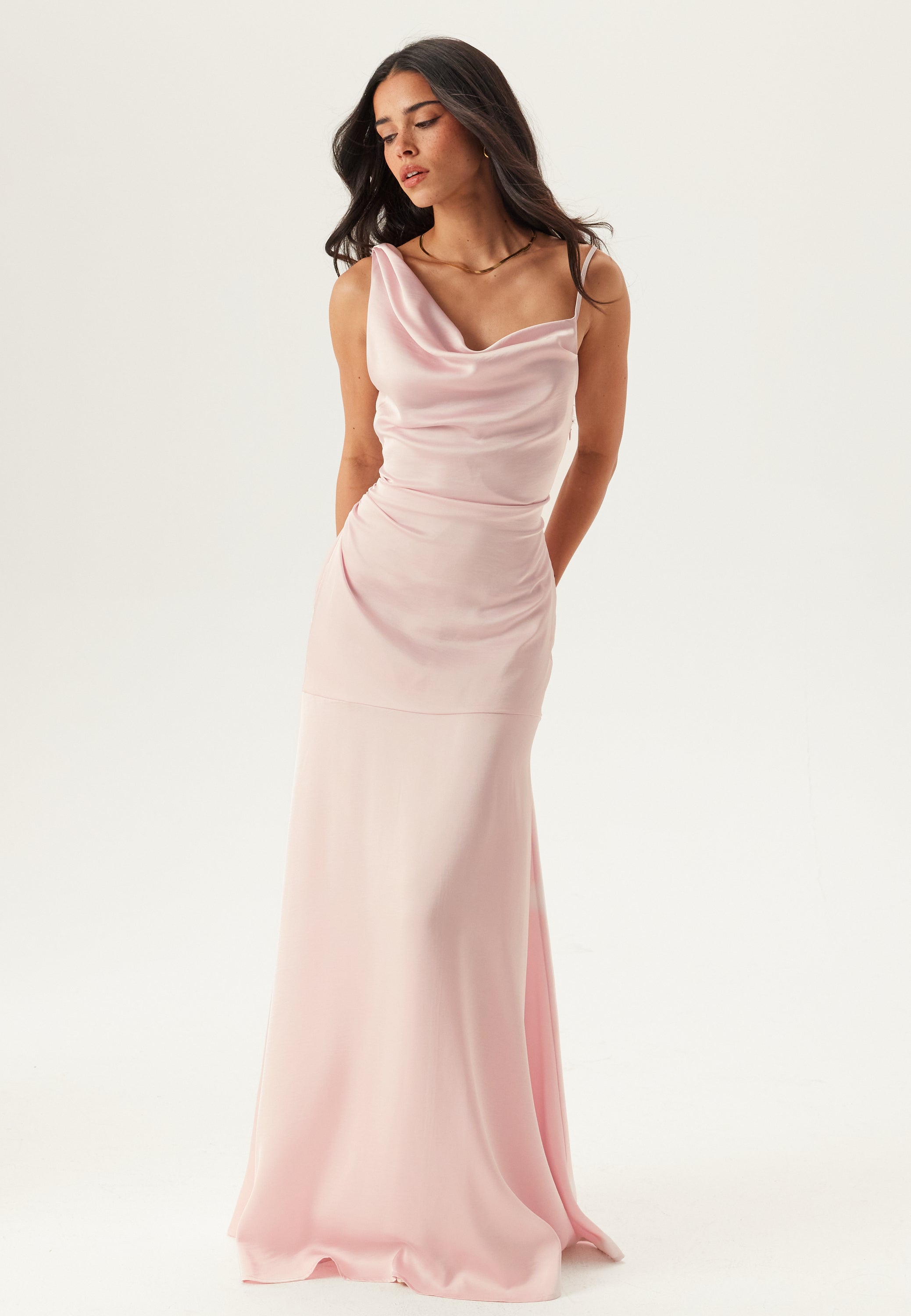 light pink satin dress Bubbleroom occasion – Waterfall Mermaid Satin Gown – Bridesmaid dresses – Pink