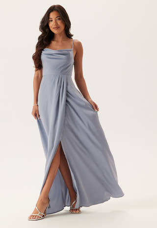 Waterfall Slit Satin Gown