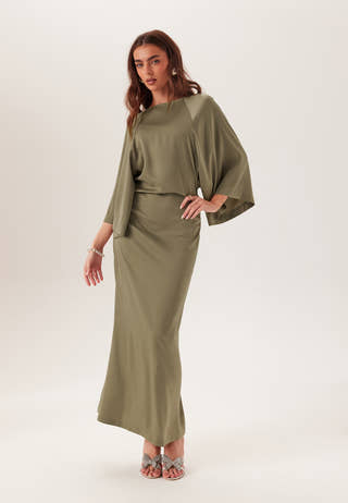 Wide Sleeve Satin Ankle Dress