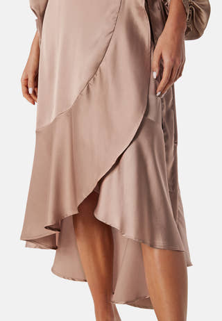 Wrap Frill L/S Satin Dress