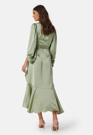 Wrap Frill L/S Satin Dress