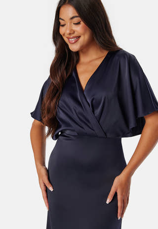 Wrap Satin Midi Dress