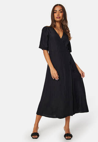 Linen Blend Wrap Dress