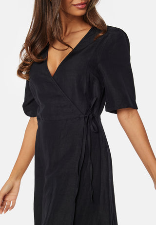 Linen Blend Wrap Dress