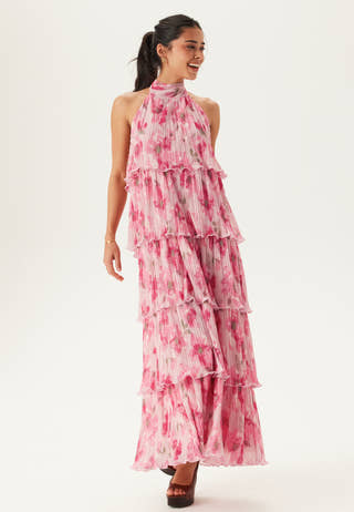 Pleated Flounce Maxi Dress