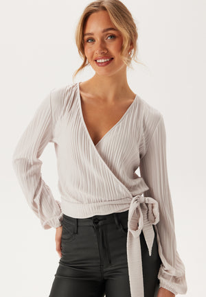 Pleated Long Sleeve Wrap Top