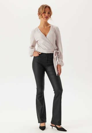 Pleated Long Sleeve Wrap Top