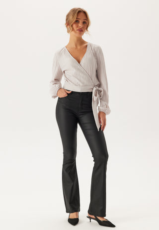 Pleated Long Sleeve Wrap Top