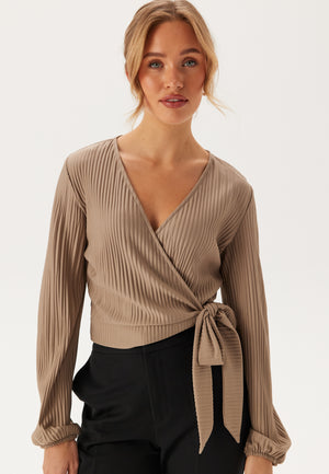 Pleated Long Sleeve Wrap Top
