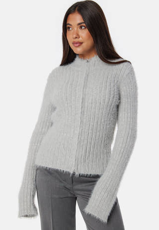 Rib Knitted Zip Cardigan