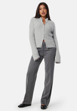 Rib Knitted Zip Cardigan