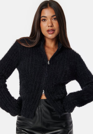 Rib Knitted Zip Cardigan