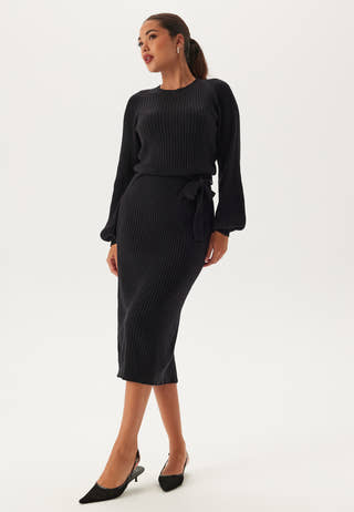 Round Neck Rib Knitted Midi Dress