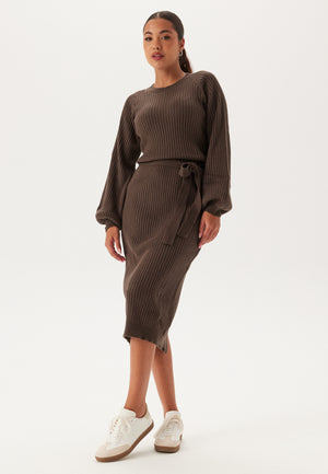 Round Neck Rib Knitted Midi Dress