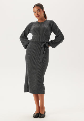 Round Neck Rib Knitted Midi Dress