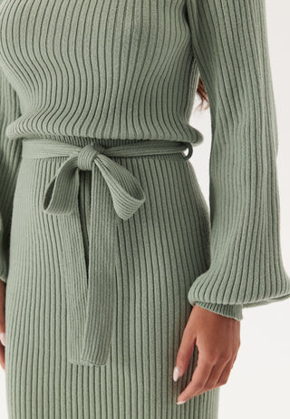 Round Neck Rib Knitted Midi Dress