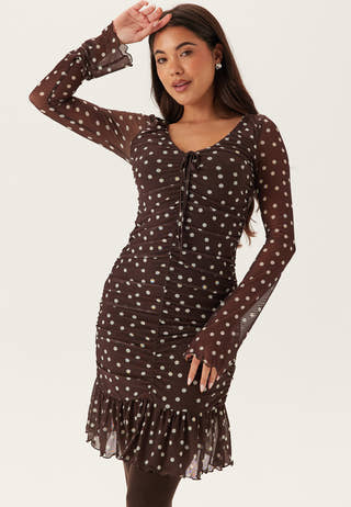 Ruched Mesh Frill Dress