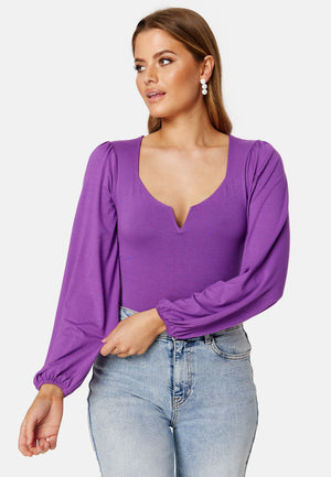 Square V-neck Puff Sleeve Top