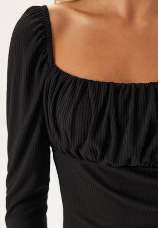 Ruched Square Neck Long Sleeve Top