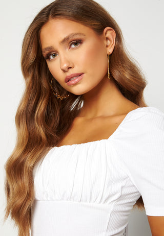 Rushed Square Neck Short Sleeve Top