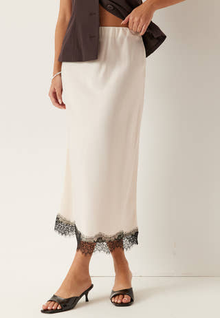 Satin Lace Midi Skirt