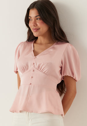 Satin Short Sleeve Blouse
