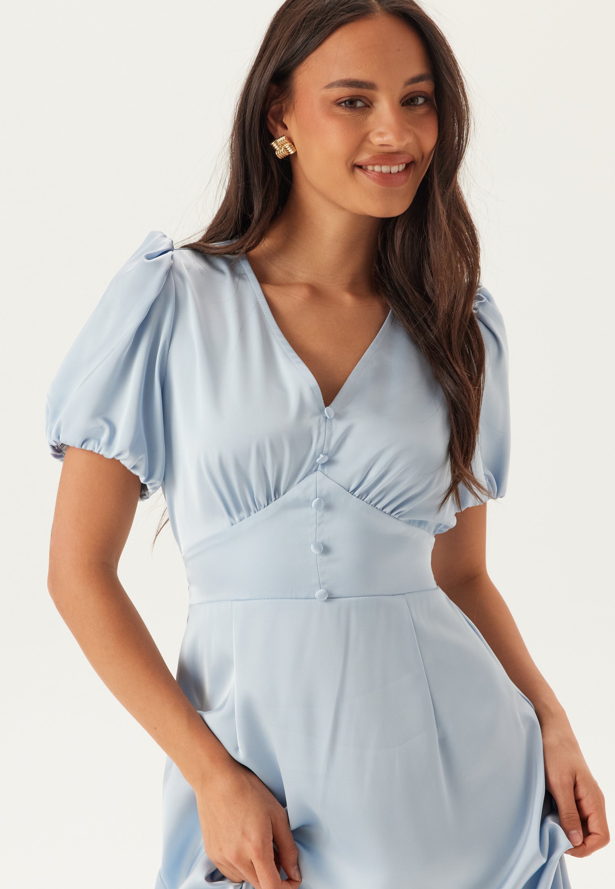 Bubbleroom – Satin Short Sleeve Maxi Dress – Blue – Blue
