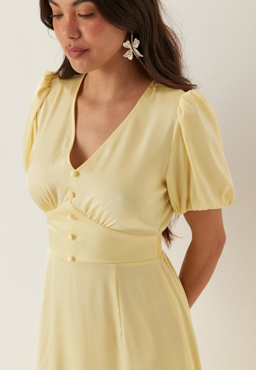 Bubbleroom – Satin Short Sleeve Maxi Dress – campaign-normal – Yellow