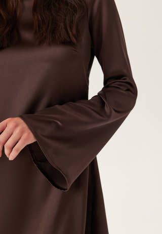 Satin Trumpet Sleeve Short Dress