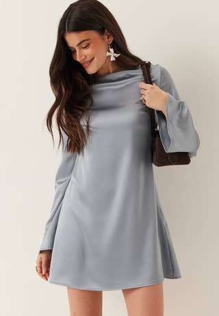 Satin Trumpet Sleeve Short Dress
